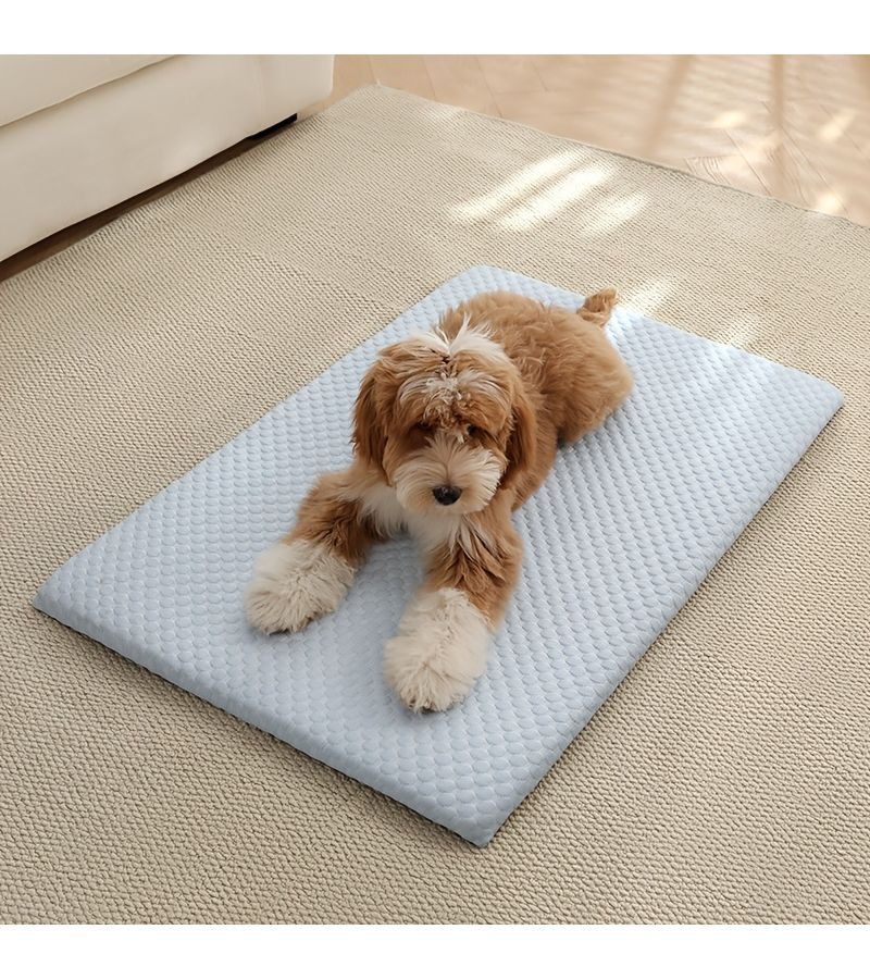 Cooling Pet Dog Bed with Memory Foam Padding Large 29.53 19.69 Inch Blue Washable Non Slip Summer Cat Mat for Indoor Use - Image 5