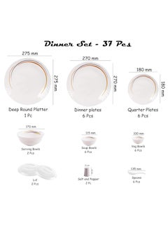 Cello Cello Opalware Dazzle Golden Arc Dinner Set - Pack of 37 Pcs  - Image 3