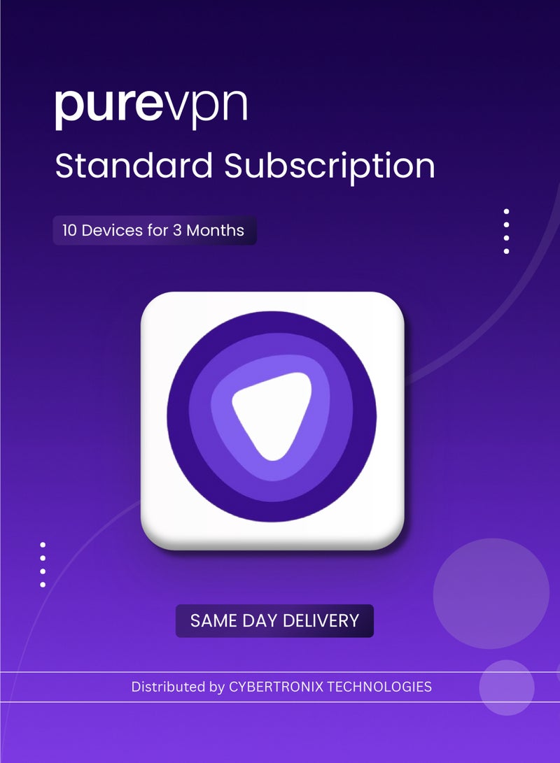 PureVPN اشتراك PureVPN القياسي | 10 أجهزة لمدة 3 أشهر | ترخيص رقمي | توصيل في نفس اليوم