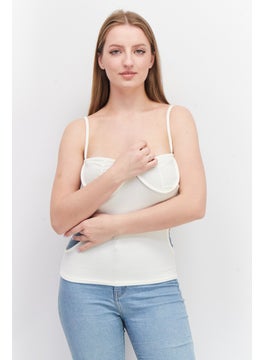LASULA Women Sweetheart Neck Sleeveless Textured Top, Cream  - Image 1