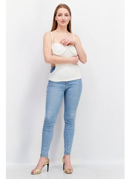LASULA Women Sweetheart Neck Sleeveless Textured Top, Cream  - Image 3