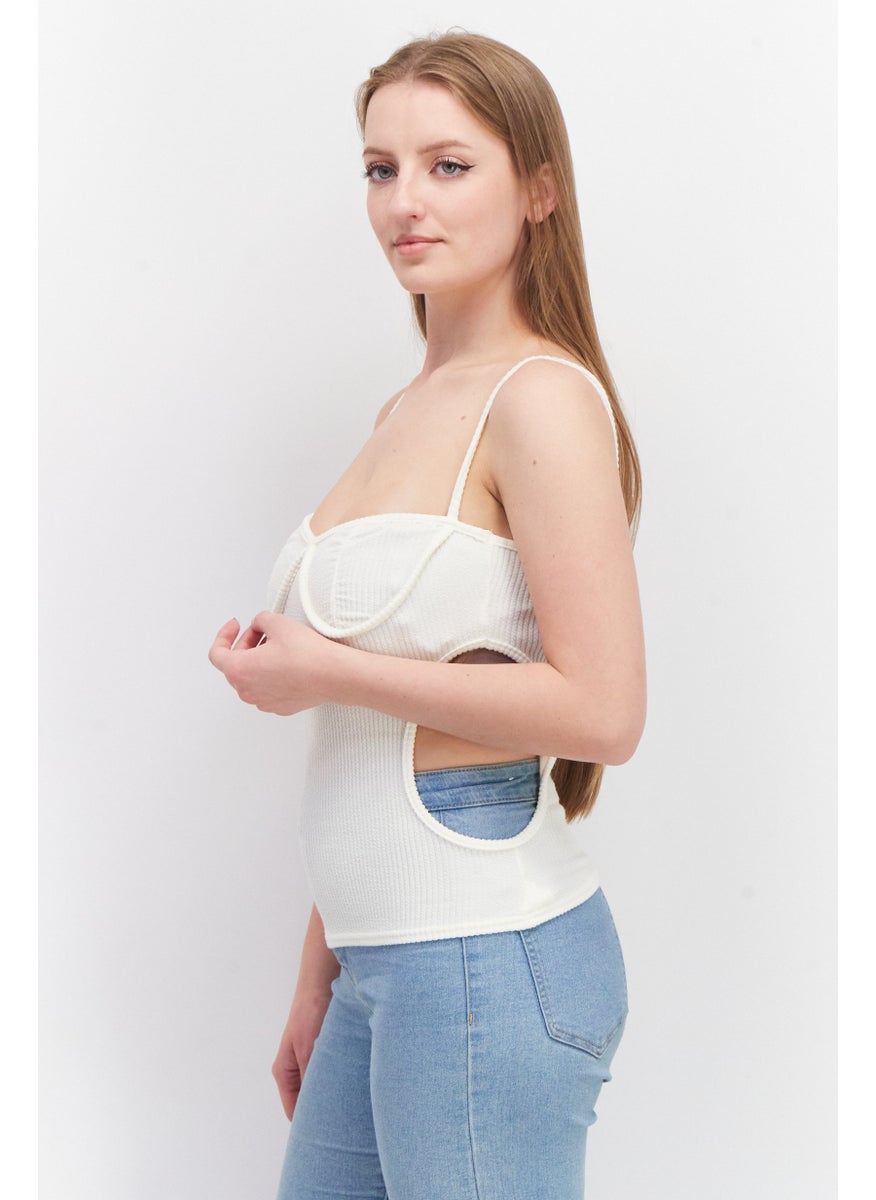LASULA - Women Sweetheart Neck Sleeveless Textured Top, Cream - Image 1