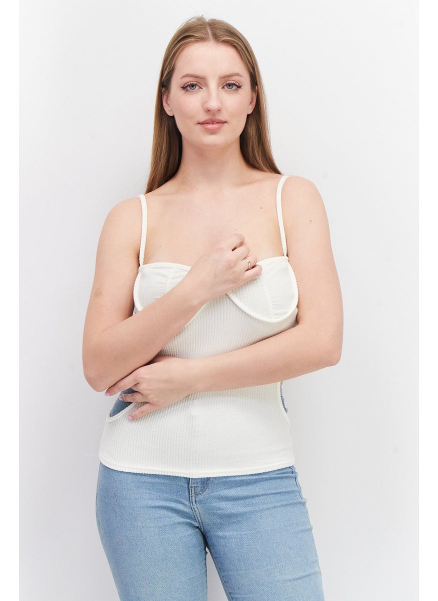 LASULA - Women Sweetheart Neck Sleeveless Textured Top, Cream - Image 1