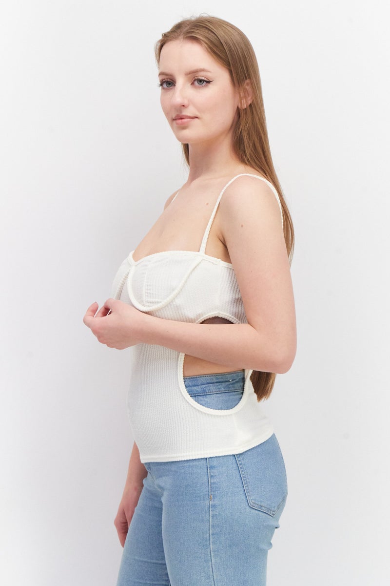 LASULA Women Sweetheart Neck Sleeveless Textured Top, Cream - Image 2
