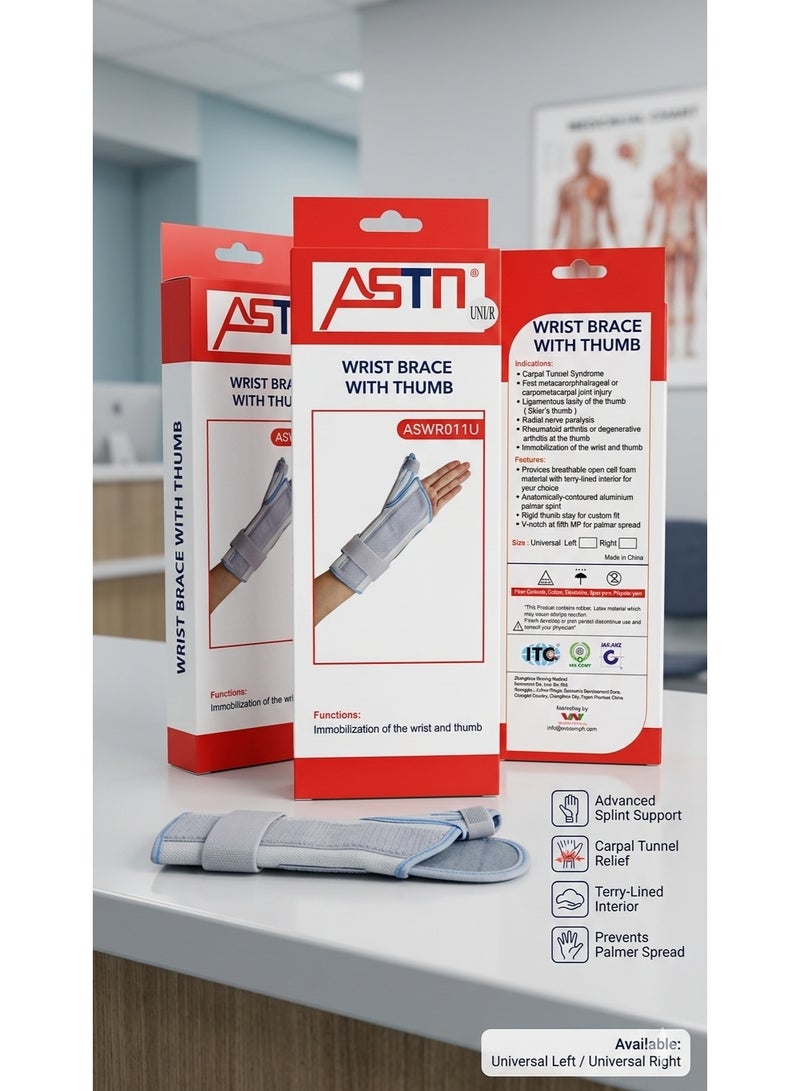 ASTN WRIST BRACE WITH THUMB UNIVERSAL ADJUSTABLE SIZES - Image 2