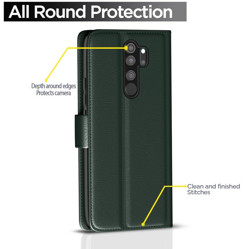 Pikkme Flip Cover for Redmi Note 8 Pro Leather Finish | Inside TPU with Card Pockets | Wallet Stand and Shock Proof | Complete Protection Flip Case(Green) - Image 4