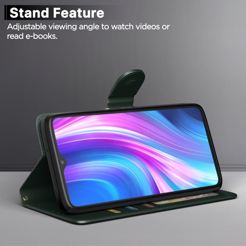 Pikkme Flip Cover for Redmi Note 8 Pro Leather Finish | Inside TPU with Card Pockets | Wallet Stand and Shock Proof | Complete Protection Flip Case(Green) - Image 3