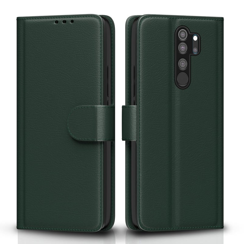 Pikkme Flip Cover for Redmi Note 8 Pro Leather Finish | Inside TPU with Card Pockets | Wallet Stand and Shock Proof | Complete Protection Flip Case(Green) - Image 1