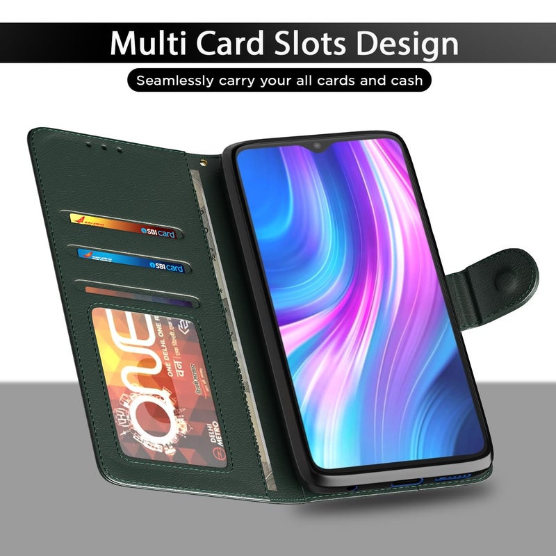 Pikkme Flip Cover for Redmi Note 8 Pro Leather Finish | Inside TPU with Card Pockets | Wallet Stand and Shock Proof | Complete Protection Flip Case(Green) - Image 5