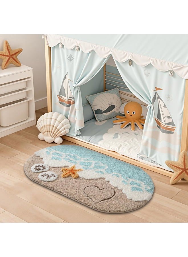 Lumi Beach Bathroom Rugs, Non Slip Bath Mat Ultra Soft Washable Absorbent Quick Dry, Ocean Sea Theme Bath Rug with Starfish Shell for Shower Floor, Kitchen Decor, Kids Room, 24"x44" - Image 3