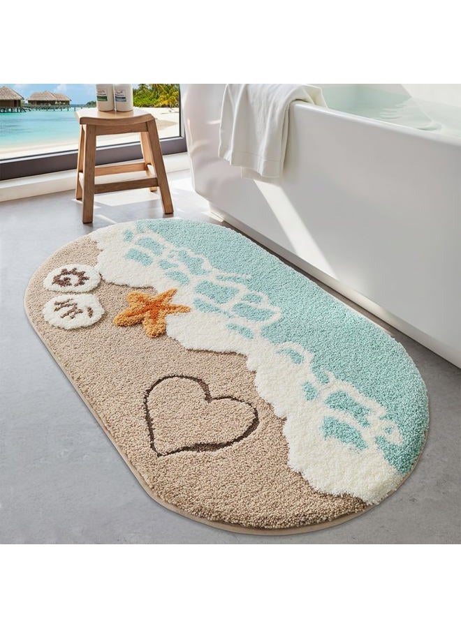 Lumi Beach Bathroom Rugs, Non Slip Bath Mat Ultra Soft Washable Absorbent Quick Dry, Ocean Sea Theme Bath Rug with Starfish Shell for Shower Floor, Kitchen Decor, Kids Room, 24"x44" - Image 1
