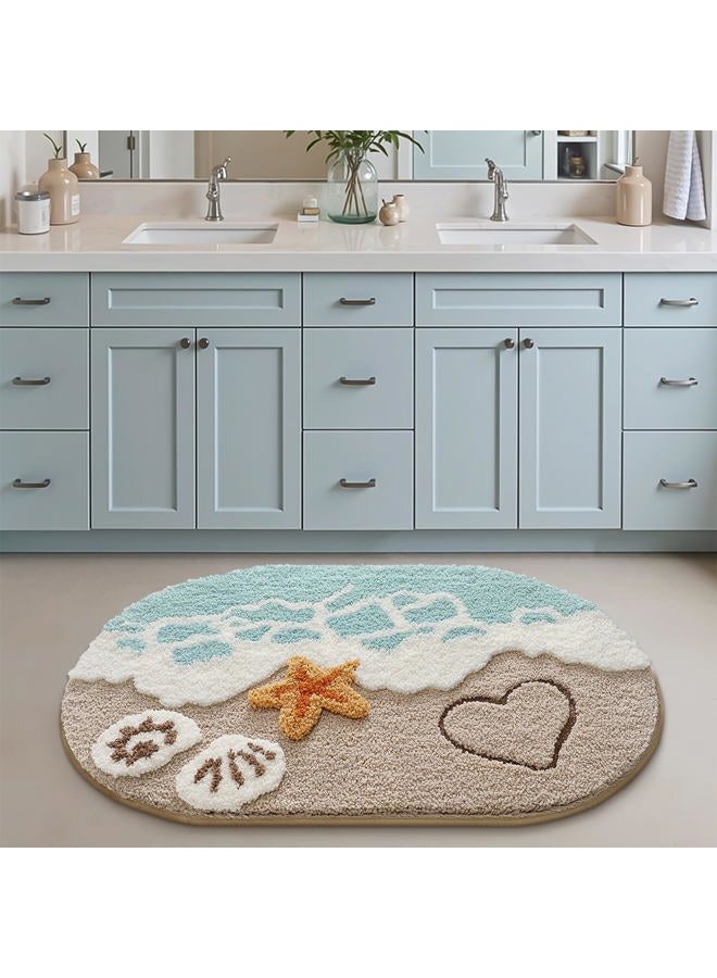 Lumi Beach Bathroom Rugs, Non Slip Bath Mat Ultra Soft Washable Absorbent Quick Dry, Ocean Sea Theme Bath Rug with Starfish Shell for Shower Floor, Kitchen Decor, Kids Room, 24"x44" - Image 5