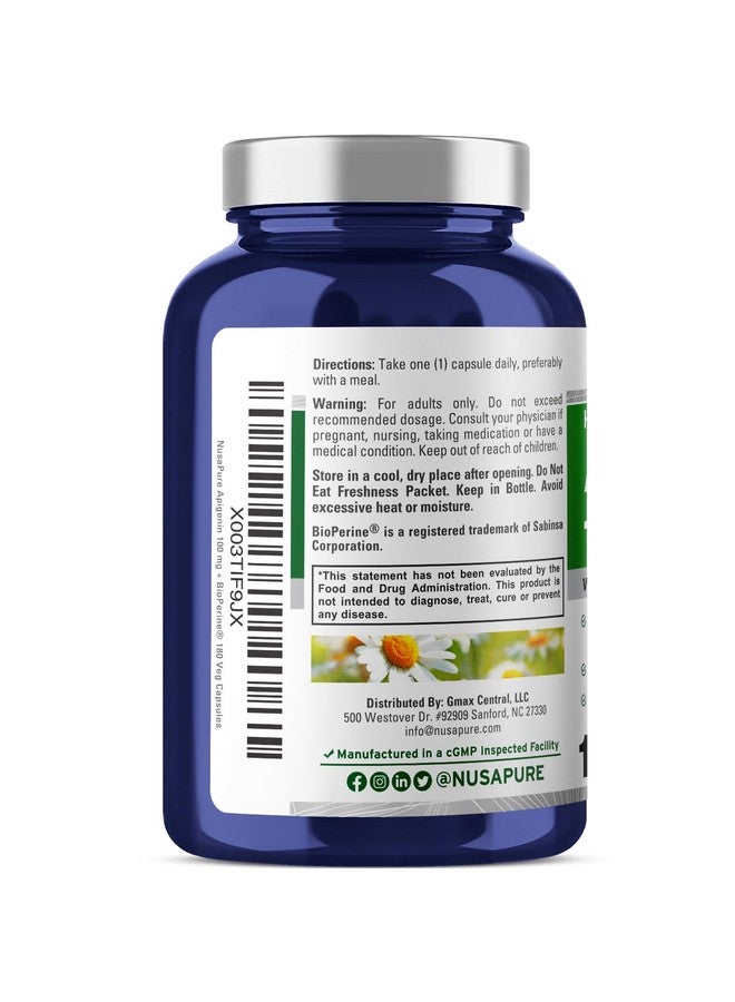 NusaPure نوسابور أبجينين 100 ملغ لكل كبسولة 180 كبسولة - بيوبيرين (غير معدلة وراثيًا، خالية من الغلوتين) - Image 3