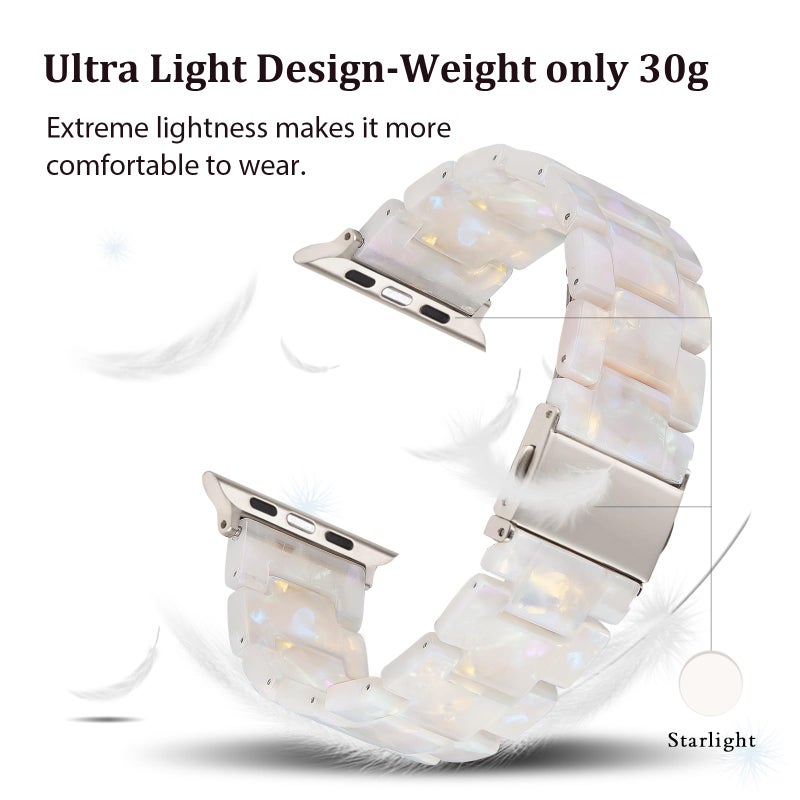 V-MORO Resin Bands Compatible with Apple Watch Series 8/7/9/10/11 Starlight Buckle Fashion Lightweight Cute Watch Strap for iwatch Series SE/6/5/4/3/2/1(Aurora White,42mm/41mm/40mm/38mm) - Image 2