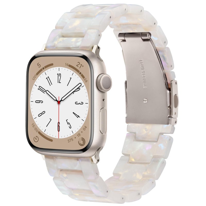 V-MORO Resin Bands Compatible with Apple Watch Series 8/7/9/10/11 Starlight Buckle Fashion Lightweight Cute Watch Strap for iwatch Series SE/6/5/4/3/2/1(Aurora White,42mm/41mm/40mm/38mm) - Image 1
