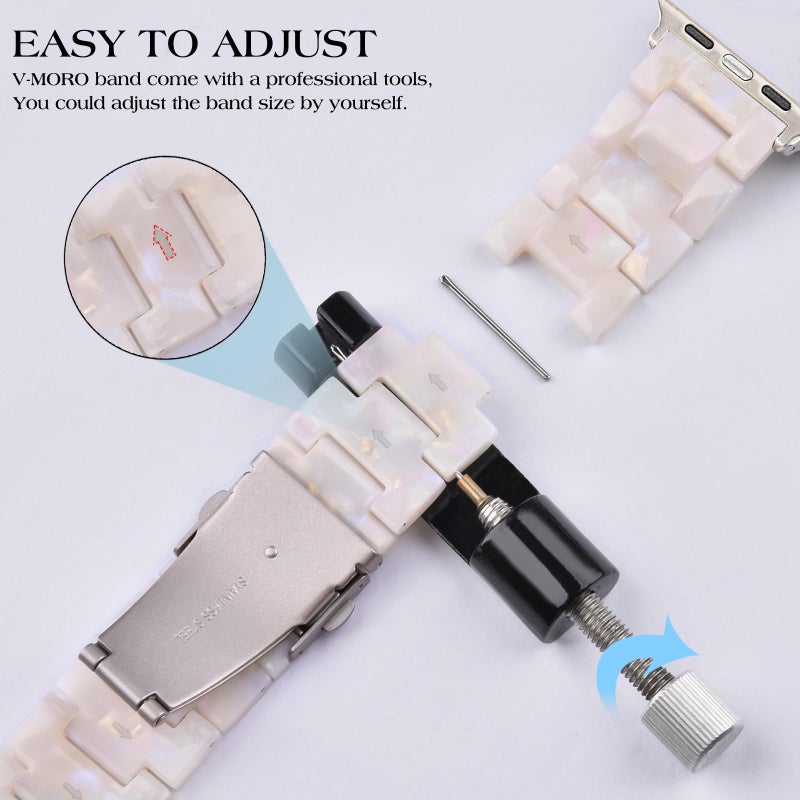 V-MORO Resin Bands Compatible with Apple Watch Series 8/7/9/10/11 Starlight Buckle Fashion Lightweight Cute Watch Strap for iwatch Series SE/6/5/4/3/2/1(Aurora White,42mm/41mm/40mm/38mm) - Image 5