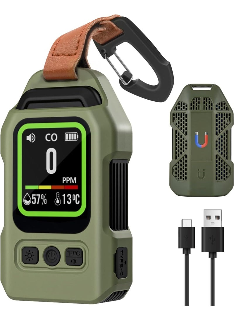 كاشف أول أكسيد الكربون المحمول ثلاثي الوظائف الخارجي، مزود بإضاءة، مع مغناطيس في الجزء الخلفي وتصميم خطاف، يتميز بمستشعرات أول أكسيد الكربون ودرجة الحرارة والرطوبة. - Image 1