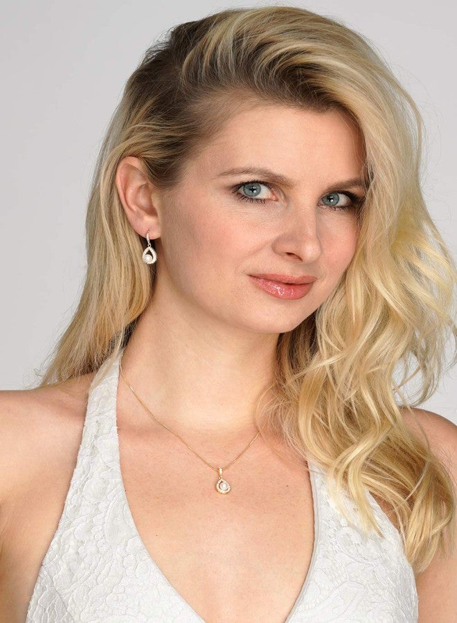 Mariell 14K Gold Plated Pearl Necklace Drop Earrings Wedding Jewelry Set for Brides, Bridesmaids, Birthday Gift - Image 3