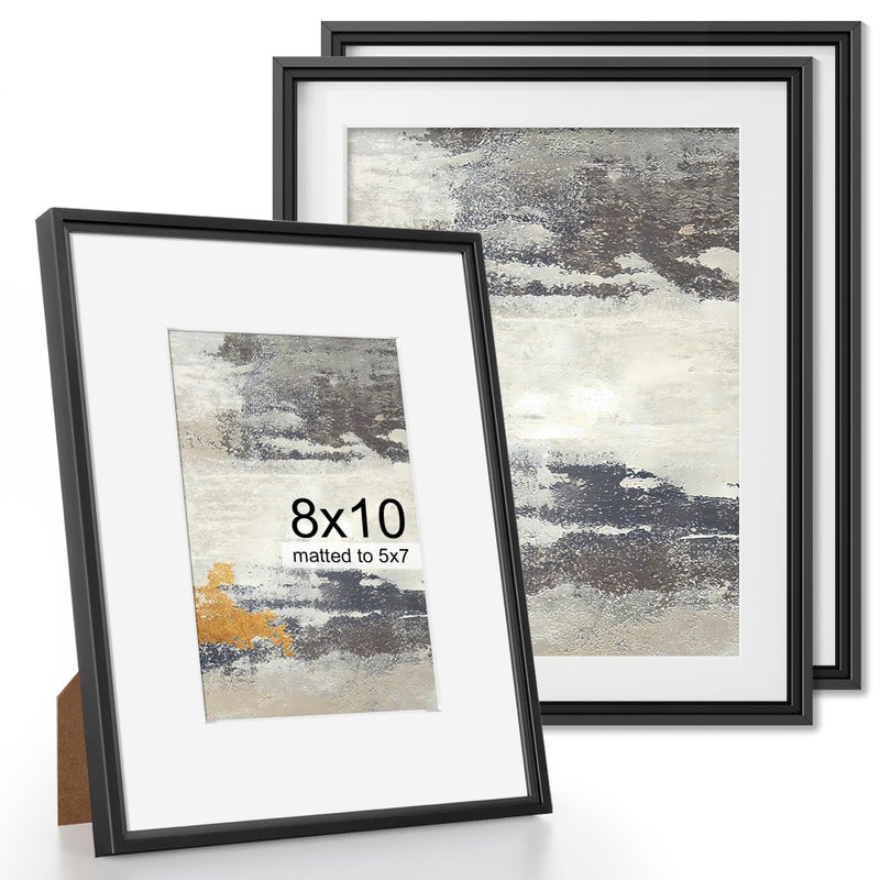 FLYJOE 8x10 إطار الصورة المعدنية 8 × 10 إطارات صور الألومنيوم مع 5 × 7 قابلة للإزالة حصيرة عالية الدقة زجاجية مثالية للجدار أو الجدار الجدار الجدار شمل الأجهزة الأسود 3 حزمة - Image 1