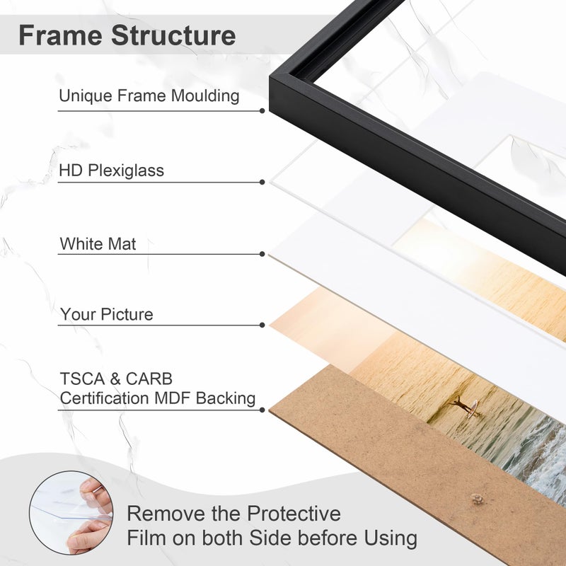 FLYJOE 8x10 إطار الصورة المعدنية 8 × 10 إطارات صور الألومنيوم مع 5 × 7 قابلة للإزالة حصيرة عالية الدقة زجاجية مثالية للجدار أو الجدار الجدار الجدار شمل الأجهزة الأسود 3 حزمة - Image 5