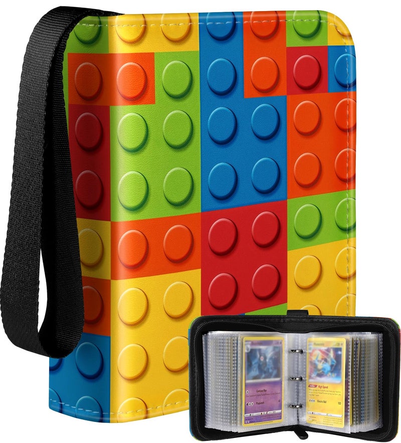 Lotadilo for 1 Pocket Card Binder Mini Size for 80 Cards Small Trading Card Collection Album Folder Lightweight Portable Building Blocks Design for Men Boys Teens Kids for Sports Cards Game Cards