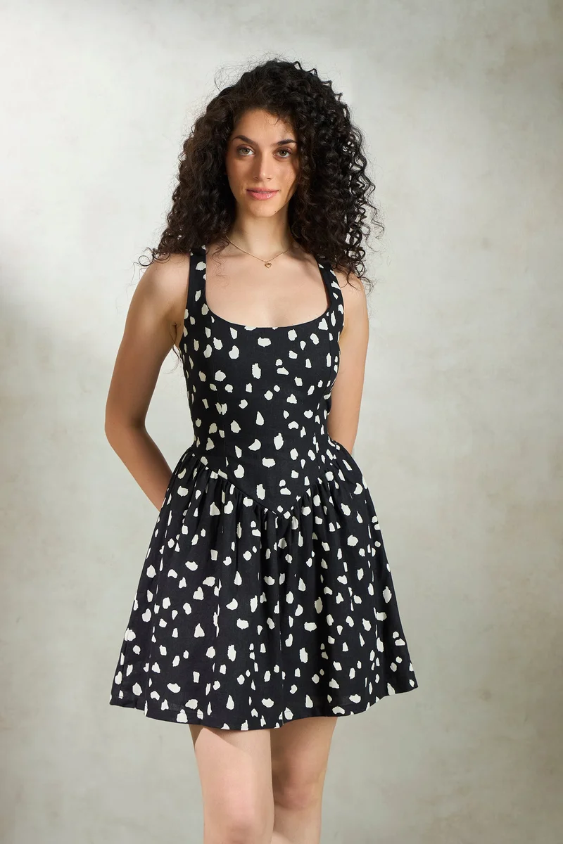 فيرجيو Linen Fit Daywear & Flare Printed Mini Dresses for Women