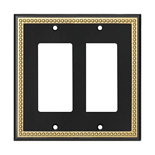 Henne Bery Pearled Frame Decorative Wall Plate Switch Plate Outlet Cover (Double Decorator, Black & Dark Golden) - Image 1
