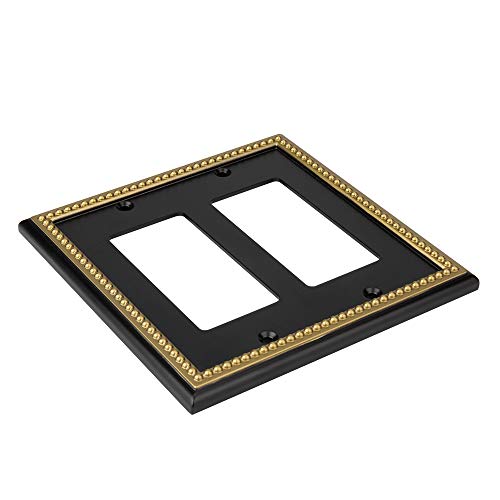 Henne Bery Pearled Frame Decorative Wall Plate Switch Plate Outlet Cover (Double Decorator, Black & Dark Golden) - Image 5