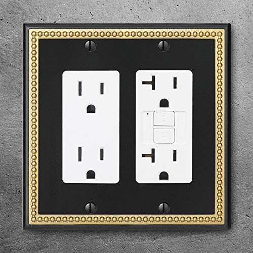 Henne Bery Pearled Frame Decorative Wall Plate Switch Plate Outlet Cover (Double Decorator, Black & Dark Golden) - Image 2