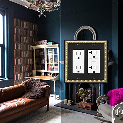 Henne Bery Pearled Frame Decorative Wall Plate Switch Plate Outlet Cover (Double Decorator, Black & Dark Golden) - Image 3