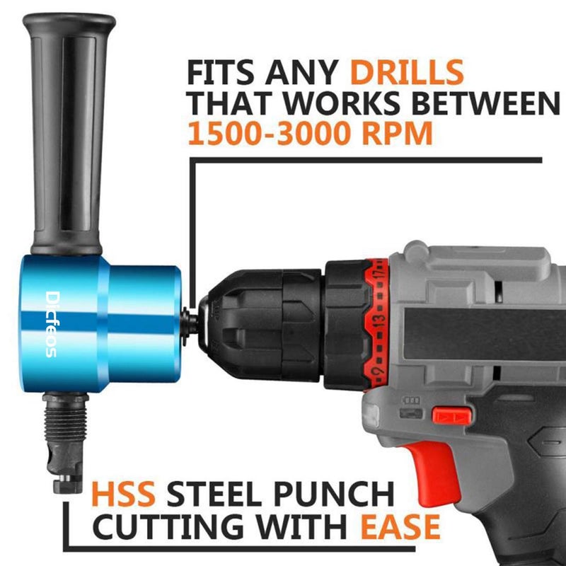 Dicfeos Double Head Metal Sheet Nibbler Cutter with Circle Cutting Accessories, Drill Attachment with Wrench and Parts, Maximum 14 Gauge Steel - Image 3