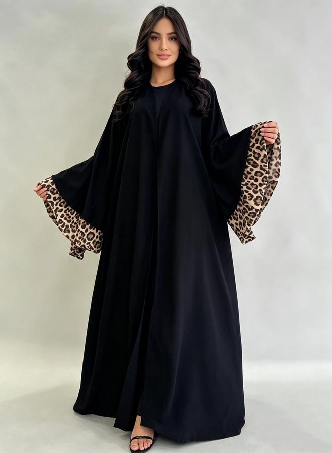 Take Two Black Abaya with Leopard Cuffs - Image 3