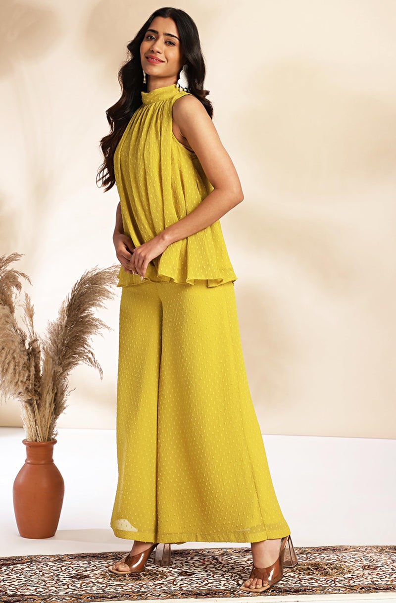 Janasya Women's Yellow Dobby Chiffon Solid Co-ord Set(SET916-CO-ORD-XXL) - Image 3