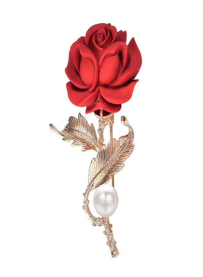 Yoursfs Red Rose Brooch Pins for women Rose Flower Brooch Resin 18K Gold Plated Faux Pearl Decorative Garment Dress Women Jewelry - Image 1