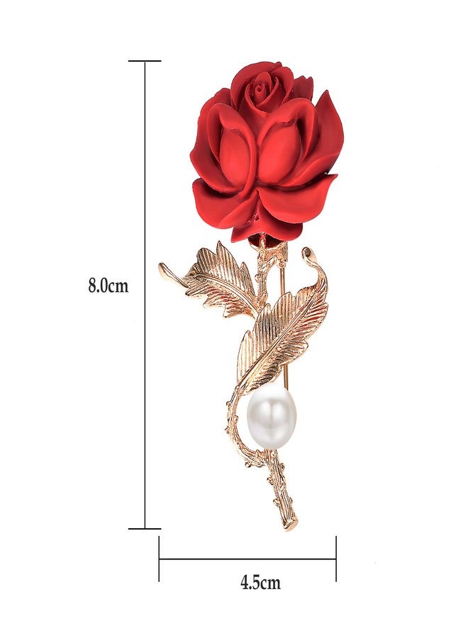 Yoursfs Red Rose Brooch Pins for women Rose Flower Brooch Resin 18K Gold Plated Faux Pearl Decorative Garment Dress Women Jewelry - Image 2