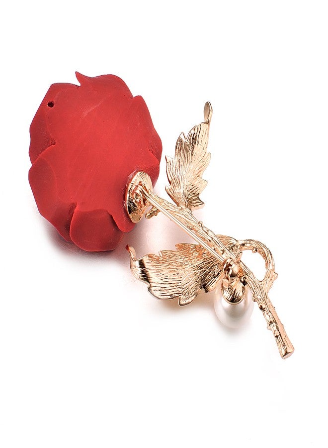 Yoursfs Red Rose Brooch Pins for women Rose Flower Brooch Resin 18K Gold Plated Faux Pearl Decorative Garment Dress Women Jewelry - Image 4
