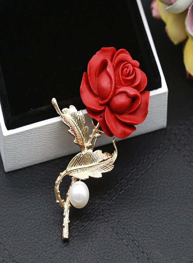 Yoursfs Red Rose Brooch Pins for women Rose Flower Brooch Resin 18K Gold Plated Faux Pearl Decorative Garment Dress Women Jewelry - Image 5