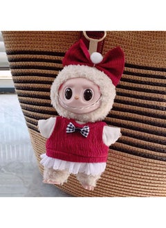 Generic 17cm Labubu Keychain Vinyl Doll Dress Clothing White t + red vest + head flower(clothes only,excluding doll) 