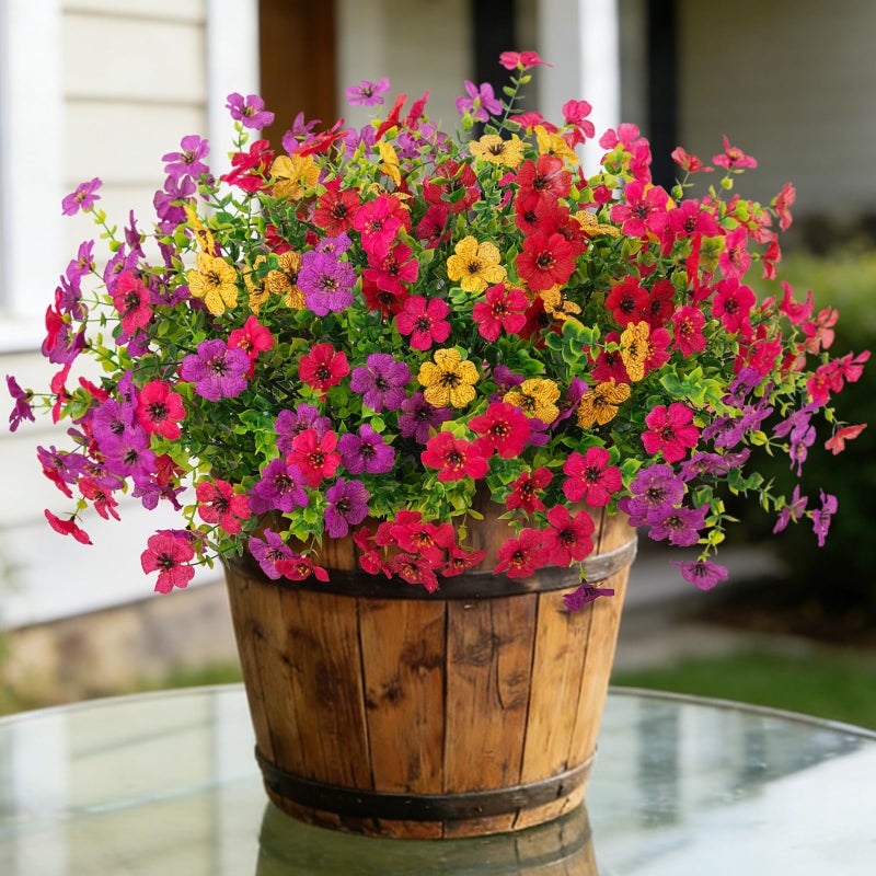 ADXORA 12 Bundles Artificial Flowers,Faux Plants for Spring Summer Decoration, UV Resistant Colorful Violets Eucalyptus for Outside Home Planter Porch Patio Yard Decor - Image 2