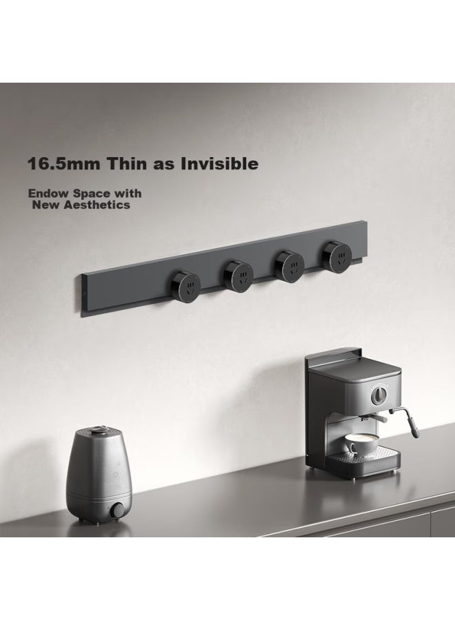 Bull Concealed Track Socket Ultra-thin Zero-gap Movable Wall-mounted Socket Wall-mounted Type Slot-free 50cm Track + 3 Five-hole Adapters Switch Gb7 Distant Mountain Grey - Image 2