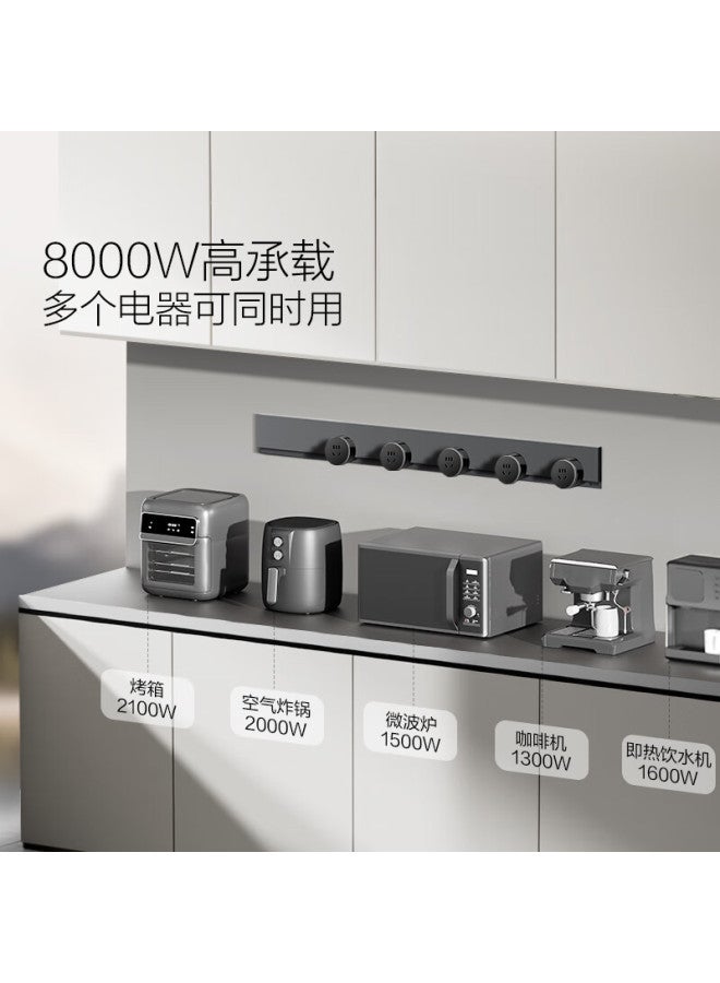 Bull Concealed Track Socket Ultra-thin Zero-gap Movable Wall-mounted Socket Wall-mounted Type Slot-free 50cm Track + 3 Five-hole Adapters Switch Gb7 Distant Mountain Grey - Image 3