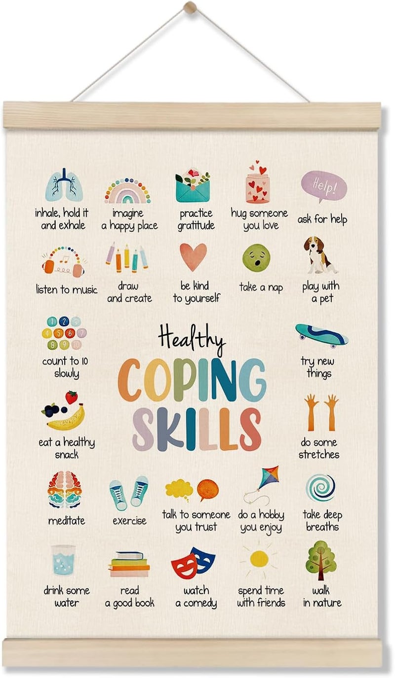DOILANEE Mental Health Poster Hanger Frame, Coping Skills Poster 16x12 Inch, Therapy Office Decor, Anxiety Relief, Calm Down Corner Wall Decor, Emotional Learning Wall Art for Homeschool Counseling Office - Image 1