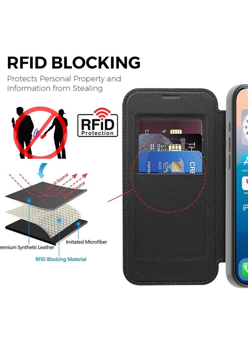 Abania iPhone 17 Pro Wallet Case with MagSafe, RFID Blocking Card Holder Flip Cover, Military Grade Drop Protection & Raised Edges for Screen/Camera, Premium Leather Shockproof Case for Apple iPhone 17 Pro - Image 3