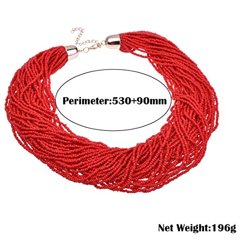 Jerollin Fashion Multilayer Beads Chain Choker Collar Cluster Strand Handmade Bib Statement Necklace Red - Image 4