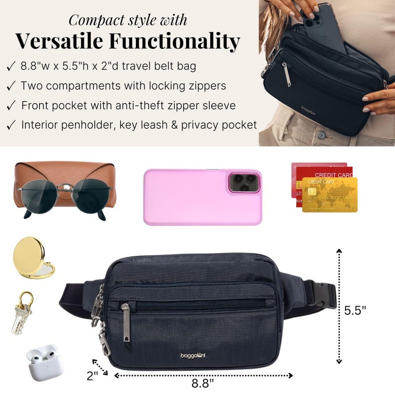 Baggallini Securtex Anti-theft Belt Bag 8.8"x5.5" Crossbody Fanny Pack for Women RFID Wallet Locking Zipper Travel Purse - Image 4