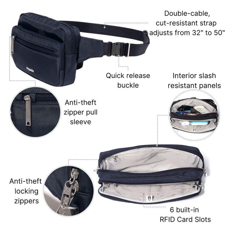 Baggallini Securtex Anti-theft Belt Bag 8.8"x5.5" Crossbody Fanny Pack for Women RFID Wallet Locking Zipper Travel Purse - Image 3