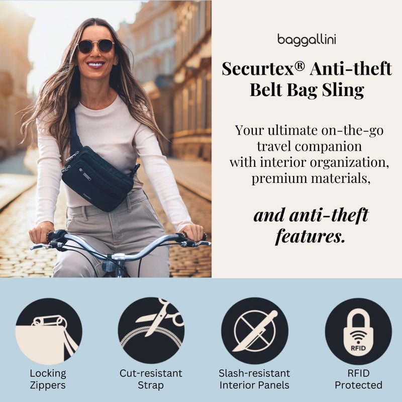 Baggallini Securtex Anti-theft Belt Bag 8.8"x5.5" Crossbody Fanny Pack for Women RFID Wallet Locking Zipper Travel Purse - Image 2