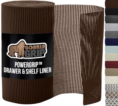 GORILLA GRIP powerGRIP Drawer Shelf and Cabinet Liner, Thick Strong Hold, Non-Adhesive Liners Protect Kitchen Cabinets and Cupboard, Bathroom Drawers, Easy Install, Breathable Mat, 12" x20', Chocolate - Image 1
