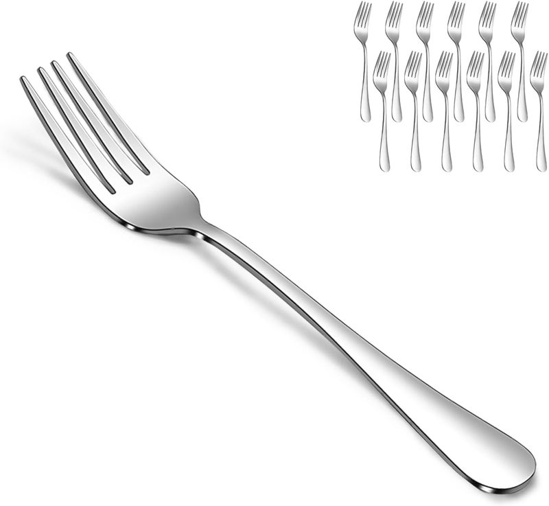 SANTUO Salad Forks Set - 12 Piece Stainless Steel Silverware Forks with Long Handle Use for Home, Restaurant or Camping - Silver 7.3 Inches - Image 1