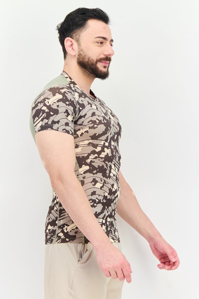 Adidas Men Tight Fit Short Sleeve Camouflage Training T-Shirt, Multicolor - Image 3